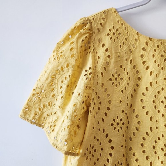 Banana Republic Lemon Yellow Cotton Eyelet Top Size L EUC - Picture 2 of 13